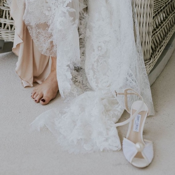 Jimmy Choo Sacaria 85 Tulle Pearl Ankle Strap Sandal heels ivory white size 39.5 - Picture 3 of 13